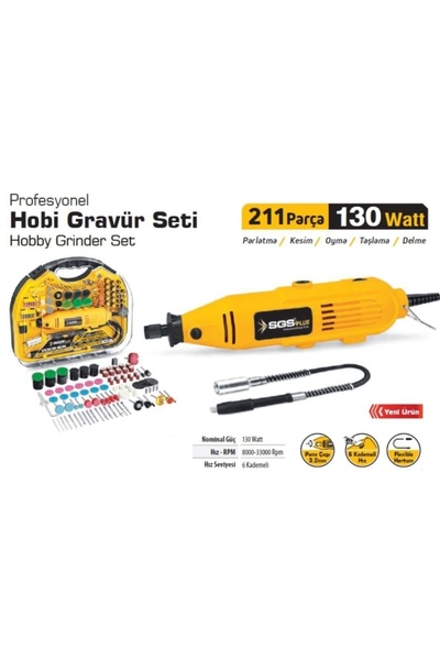 SGS 5260 Hobi Gravür Seti 130 Watt 211 Parça Profesyonel Mini Taşlama ve Grav...