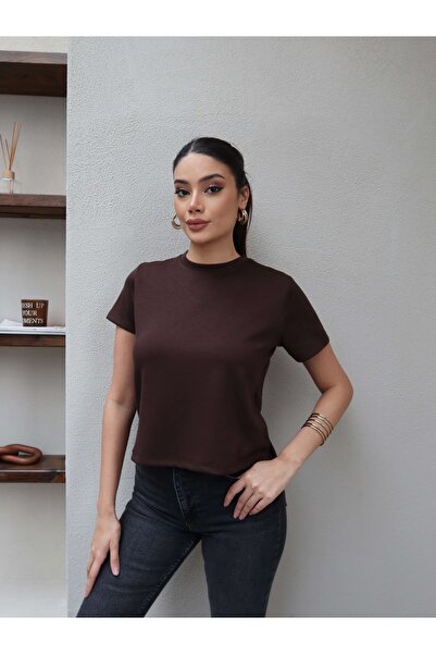 ESRAHELVACI Μπλουζάκι με λαιμόκοψη ποδηλάτου, απλό και χωρίς σχέδια