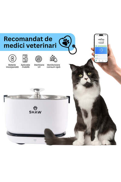 SHAW Fântână inteligentă de apă PRO V3 cu baterie, sterilizare UV, aplicație ...