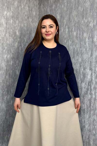 ModaPlaza Γυναικεία μπλούζα με πέτρινη διακόσμηση στο μπροστινό μέρος και στα...