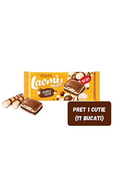 Roshen SET 17 BUCĂȚI LACMI Fun and Crispy, umplutură cu lapte aerat și cereal...