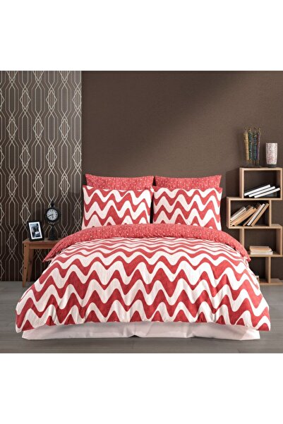 Class-Majoli Lenjerie de pat bumbac 100% ranforce, Bahar Home, Waves Red