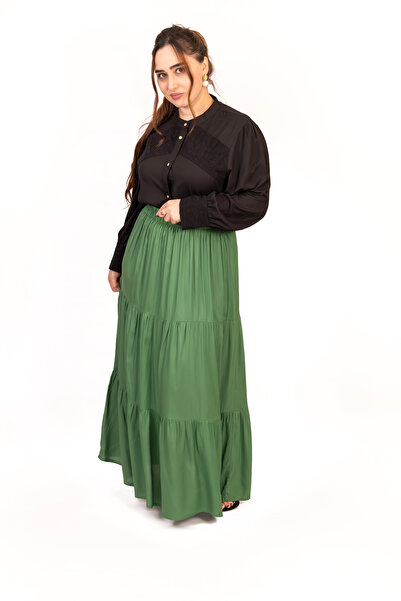 LINELLE تنورة خضراء منسوجة مكشكشة