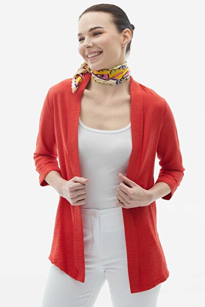 Selen Yakası Katlamalı Truvakar Kol Ceket / KIRMIZI