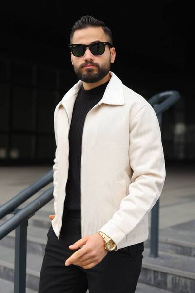 BASEL.CO Self-Striped Jacket with Velvet Detailing on the Collar