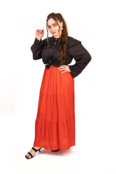 LINELLE Burnt Orange Gathered Woven Skirt