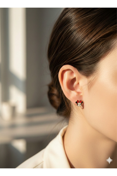 Sweet bunny Kırmızı Fiyonklu Sevimli Figürlü Gold Çelik Küpe - Çocuk ve Genç ...