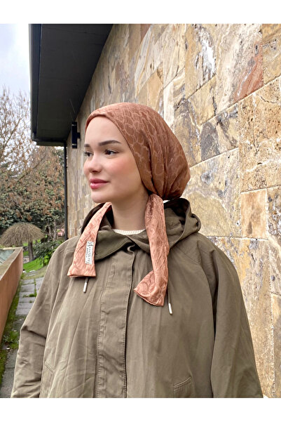 Anatolye Açık Kahverengi Zincir Desen Jakarlı Eşarp Bone