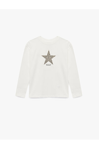 Koton Памучна тениска с дълъг ръкав и велосипедна яка с принт на звезди