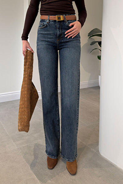 MAGARDE Premium Belted Piped Hem Jeans - Blue