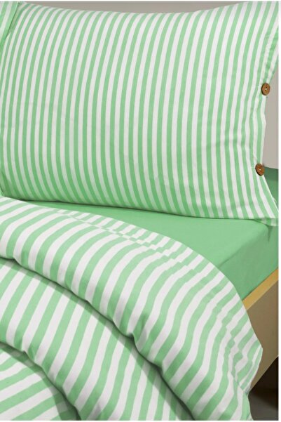 EVRİZON Bohemian Striped Single Duvet Cover Set – Wooden Buttons, Elastic Fit...
