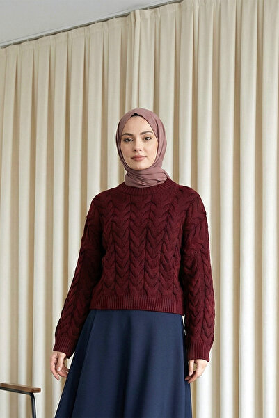 MODAQU Braided Casual Knitwear Sweater - Burgundy