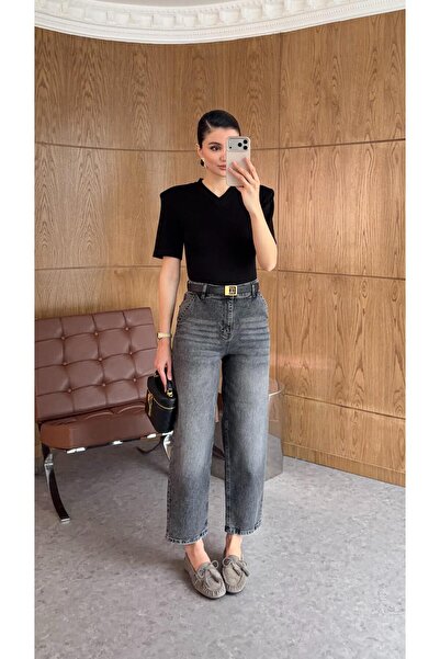 HAZELANNA جينز سكيتر أنثراسايت قابل للغسل