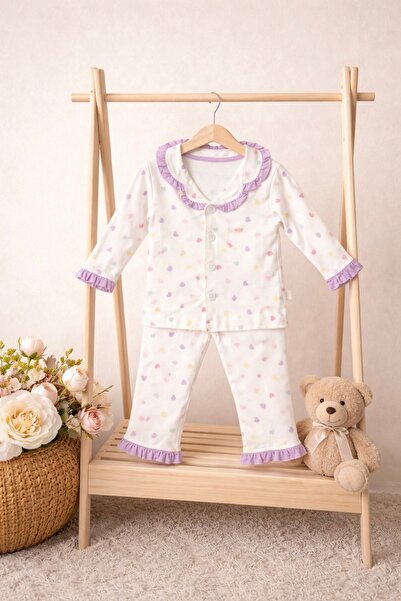 ASİLA Renkli Kalp Baskılı Kız Çocuk Pijama