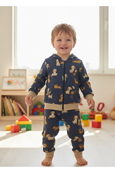 Edelweiss Cute Dog Printed Hooded Tracksuit Set