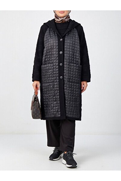 Balgüneş Tekstil Kadın Kapşonlu Düğmeli Midi Boy Önü İnce Elyaf Dolgulu Kombi...