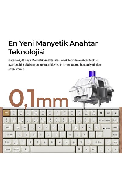Keychron K2 He Kablosuz Manyetik Anahtar Türkçe Klavye Gateron Çift Raylı Man...
