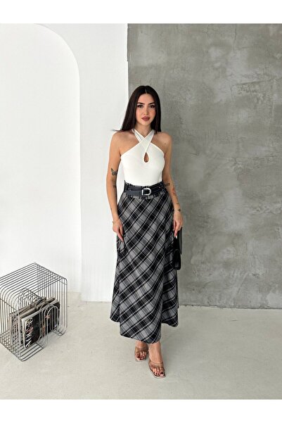 MİSPİER Καρό μοτίβο, μακριά φούστα με ζώνη