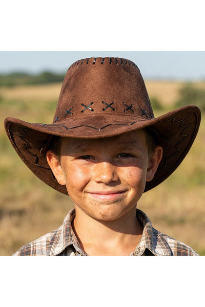 PIECE SIGNATURE Çocuklar İçin Süet Kovboy Şapka ( 3-8 Yaş )