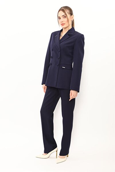 ÖNDER ÖZSOY Buttoned Classic Blazer Jacket & Pockets Piped Trousers Women's S...