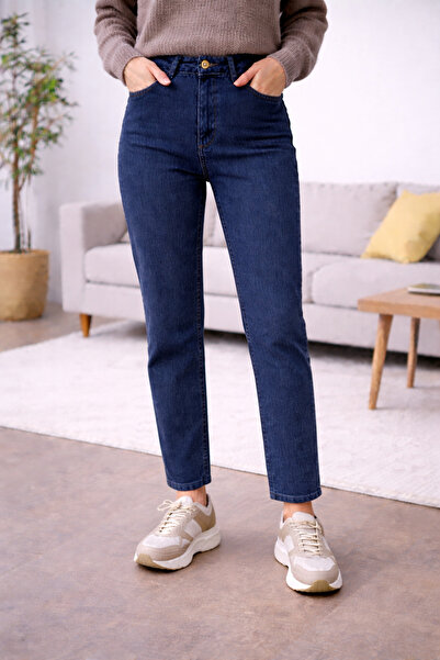 DELDNM Blugi de damă Line, albastru închis, cu talie înaltă, din Lycra, stil ...