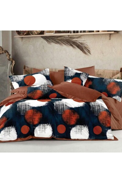 Pucioasa Lenjerie de pat cu elastic din finet, 6 piese, cercuri caramizii