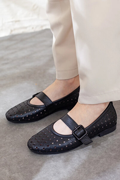 Adım Adım Genuine Leather Belt Detailed Soft Sole Ballerinas