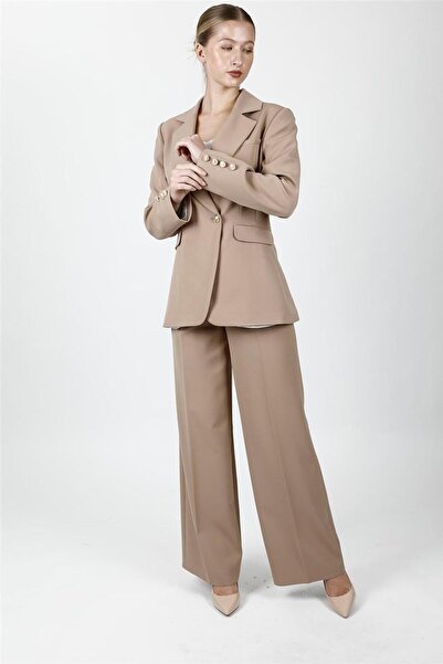 ÖNDER ÖZSOY سترة رجالية بياقة وأزرار مزدوجة وجيوب وبنطلون نسائي كلاسيكي من نو...