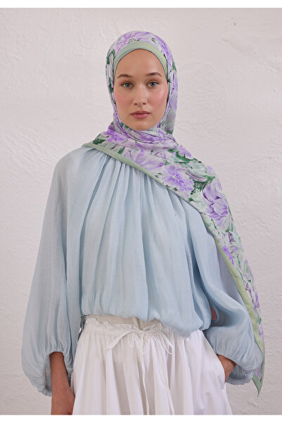 Fresh Pure Flora Pattern Rami Shawl Mint Green