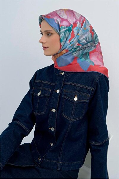 Armine Tivil Pure Silk Scarf 9529 - 84 Red Blue Flower Pattern