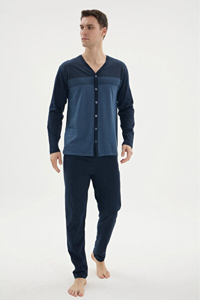 Kocabey Dm-26104 Σετ πιτζάμες με λαιμόκοψη V και κουμπιά σε όλο το μήκος