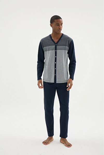 Kocabey Dm-26104 Σετ πιτζάμες με λαιμόκοψη V και κουμπιά σε όλο το μήκος