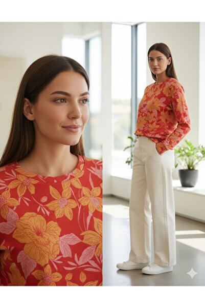 DİĞER1111 Günay Kadın Büyük Beden Bluz Lnst429 Yuvarlak Yaka