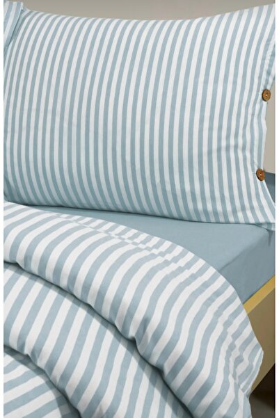EVRİZON Bohemian Striped Single Duvet Cover Set – Wooden Buttons, Elastic Fit...