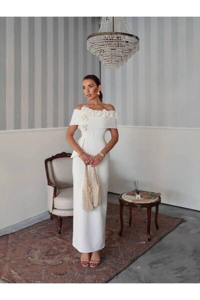 Genel Markalar Rina Tasarım Çiçek Detay Uzun Elbise