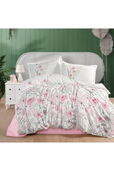Pucioasa Lenjerie de pat dublu din bumbac 100% ranforce, flori roz, Angola