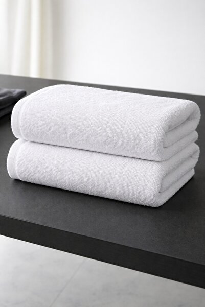 Setekshome طقم مناشف بيضاء 100% قطن 2 قطعة 50×90 سم