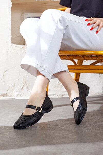 Adım Adım Genuine Leather Belt Detailed Soft Sole Ballerinas