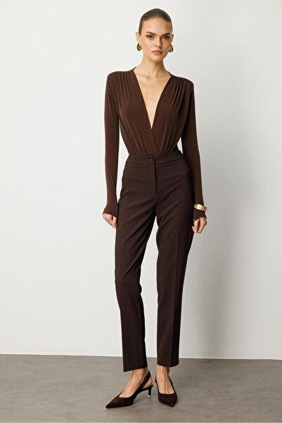 Nefeli Ütü İzli Cigarette Fit Pantolon KAHVE