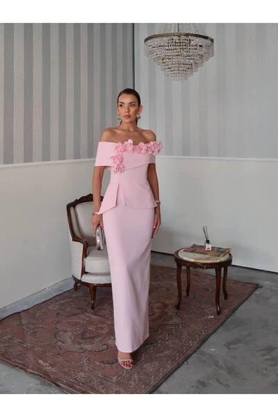 EtikaOnline Rina Tasarım Çiçek Detay Uzun Elbise