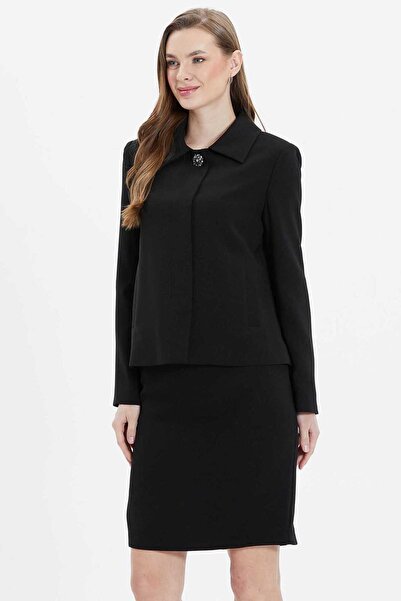 Selen Şömizye Yaka Arkası Plikaşe Ceket / SİYAH