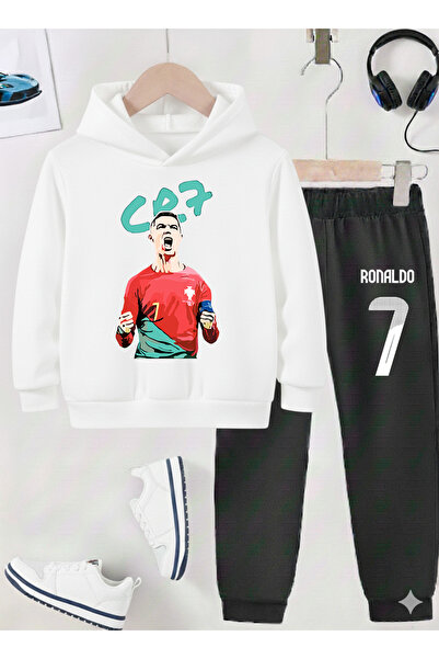 stil x طقم بدلة رياضية للأولاد مطبوع عليه رونالدو، قماش مزخرف بثلاث خيوط