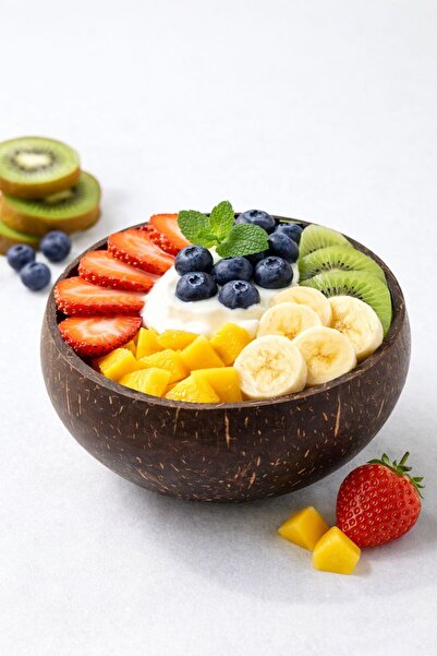 NEWNOW وعاء جوز الهند الطبيعي - وعاء جوز الهند المصنوع يدويًا |   وعاء السموث...