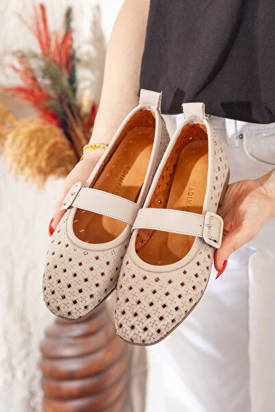 Adım Adım Genuine Leather Belt Detailed Soft Sole Ballerinas