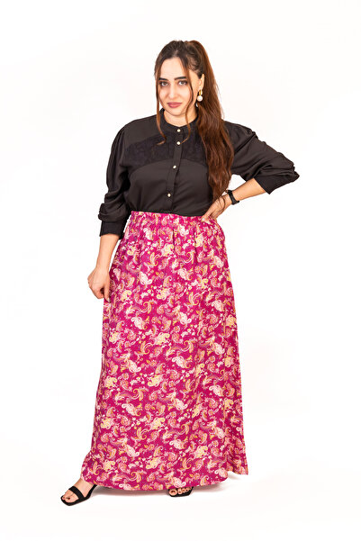 LINELLE Magenta Pink Motif Printed Woven Skirt