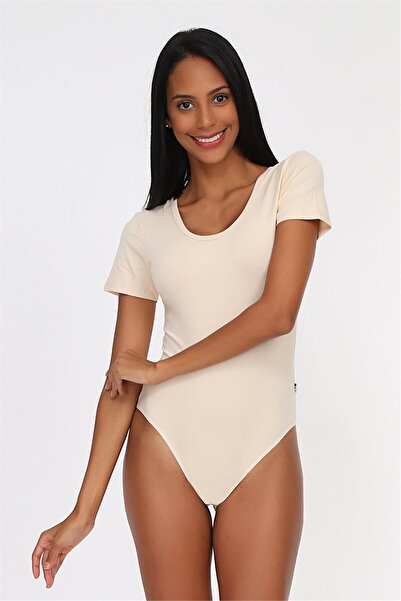 OBJE Women's Skin Cotton Half Sleeve Snap Fastener Bodysuit