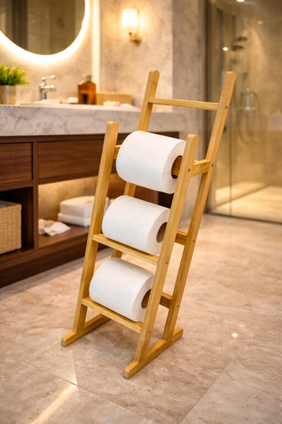 COCEM 3-Tier Bamboo Toilet Paper Holder Stand – Modern Wc Paper Holder & Bath...