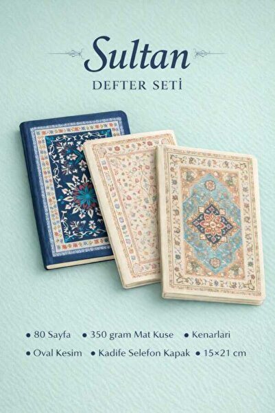 Hobbi Tasarım Sultan Etnik Desen Üçlü Defter Seti Çizgisiz A5