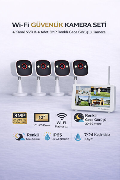 APRONX BSM400 4 Kanal Nvr + 3Mp 4 Kamera Full Color Mik. + 10" Lcd Wifi Set