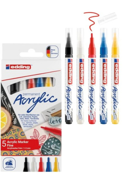 Edding 5300 Akrilik Boyama Markör 5’li Set – Canlı Renkler ve Kalıcı Boyama